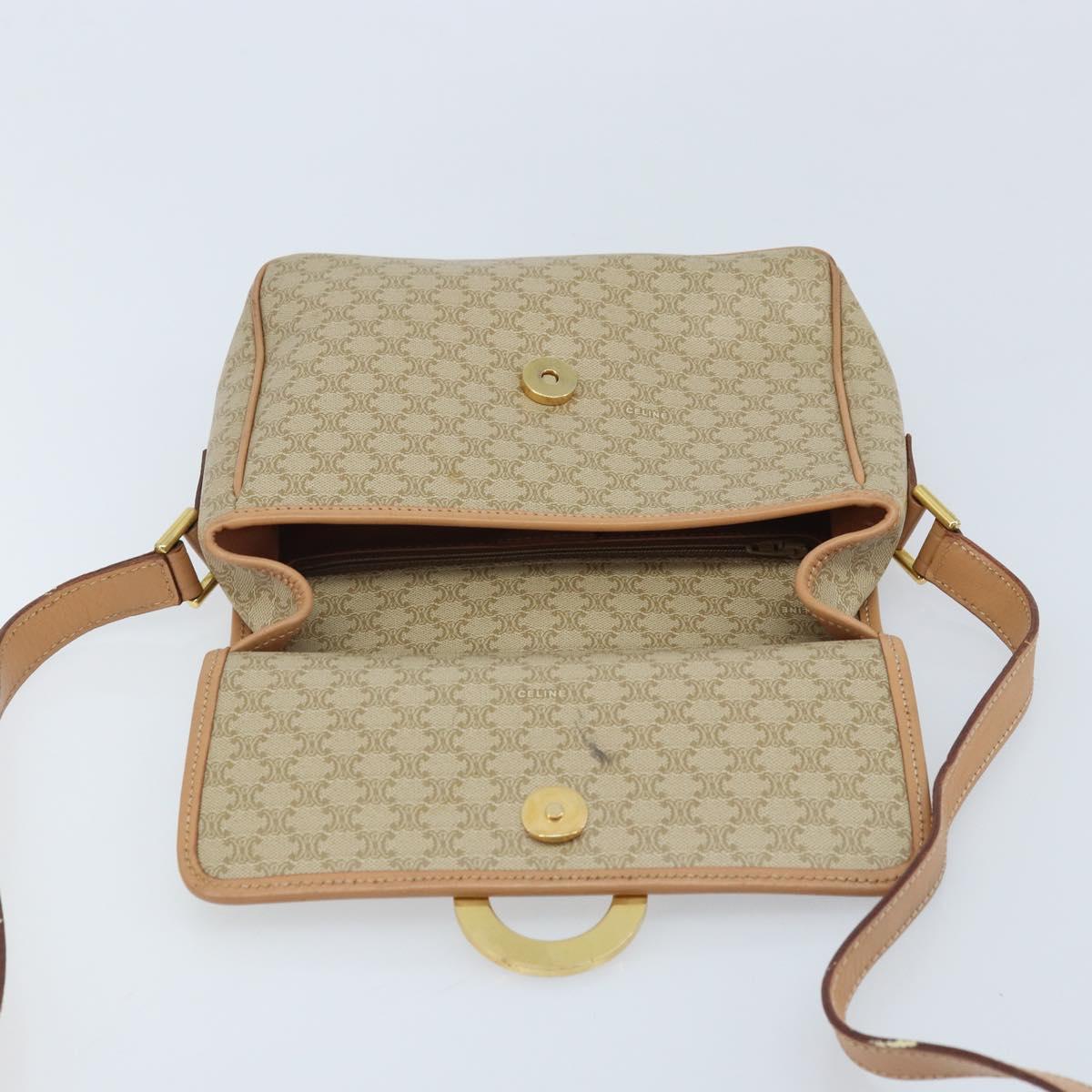 CELINE Macadam Canvas Shoulder Bag PVC Beige Gold Auth YKZ185A