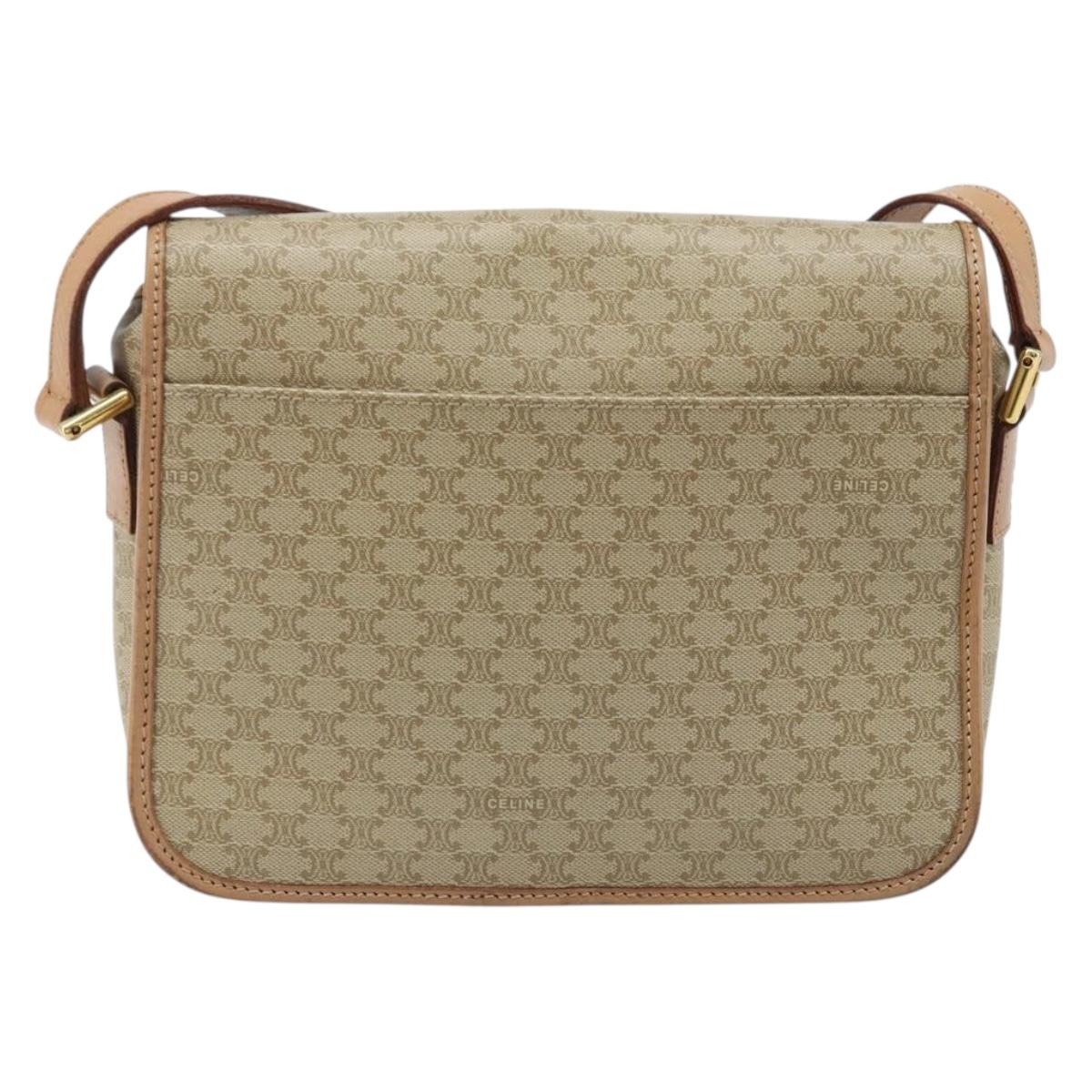 CELINE Macadam Canvas Shoulder Bag PVC Beige Gold Auth YKZ185A