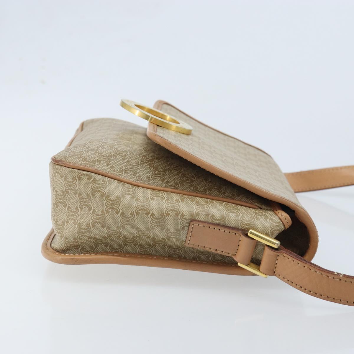 CELINE Macadam Canvas Shoulder Bag PVC Beige Gold Auth YKZ185A