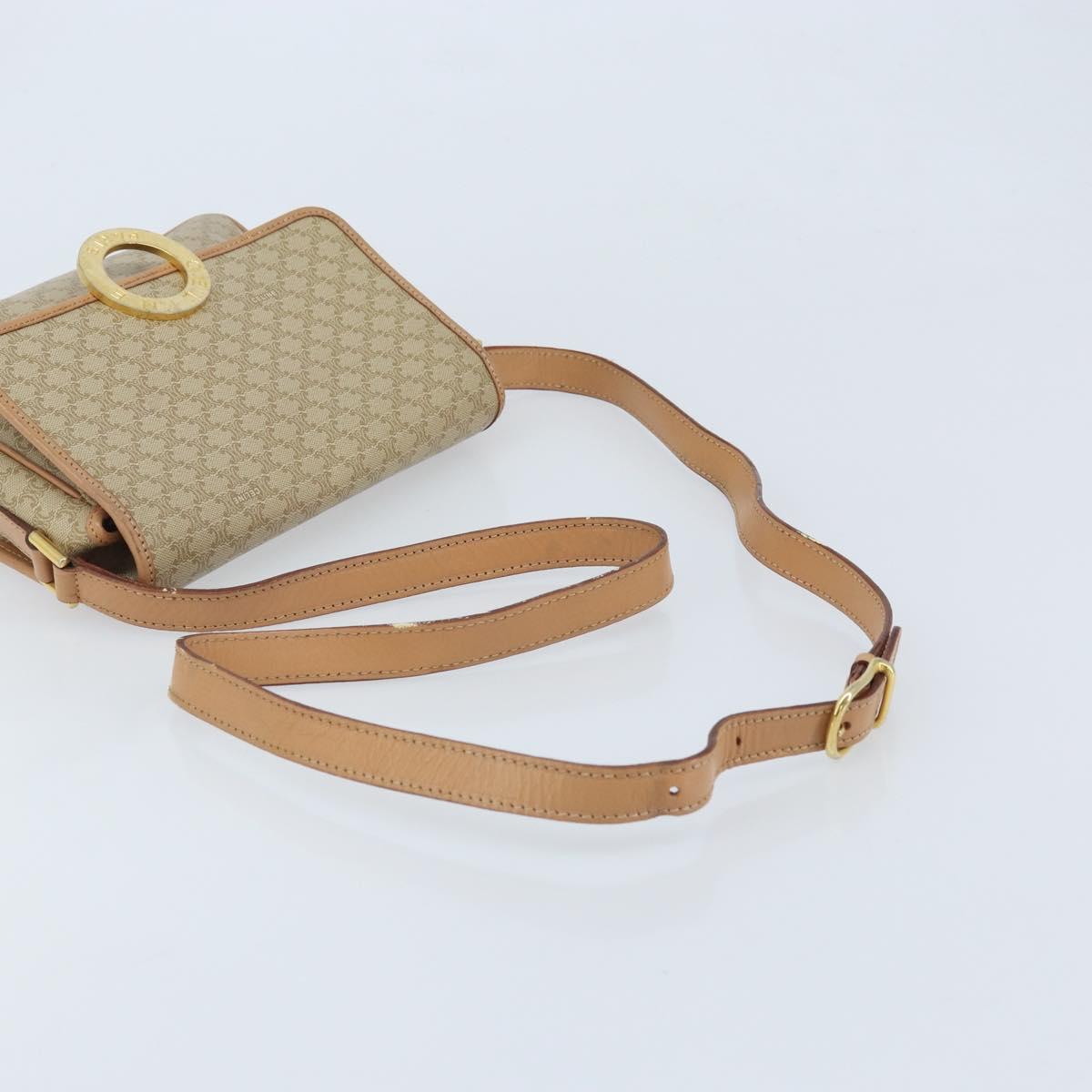 CELINE Macadam Canvas Shoulder Bag PVC Beige Gold Auth YKZ185A
