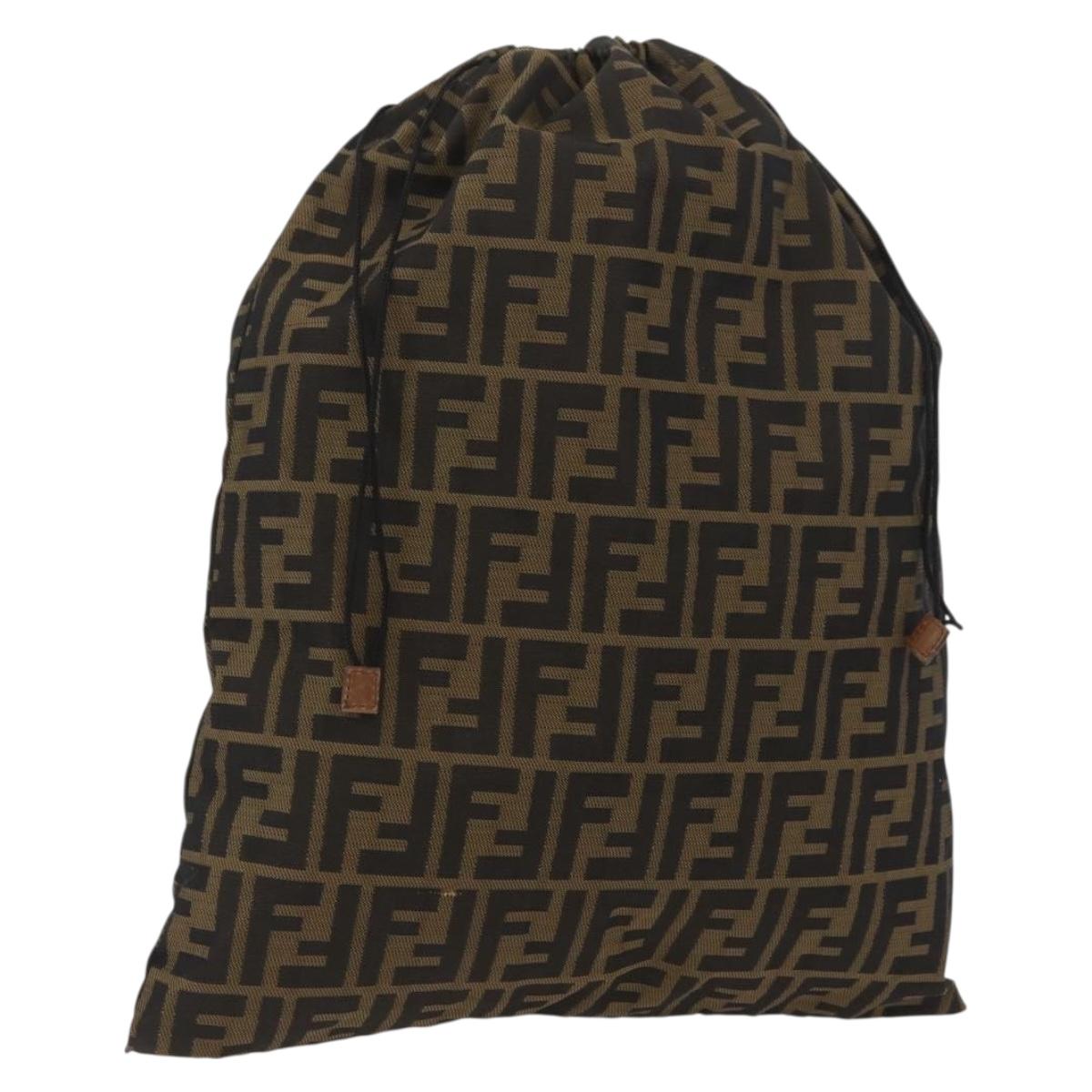 FENDI Zucca Canvas Drawstring Bag Clutch Bag Black Brown Auth YKZ188A