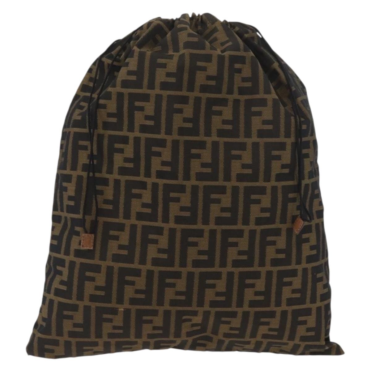FENDI Zucca Canvas Drawstring Bag Clutch Bag Black Brown Auth YKZ188A