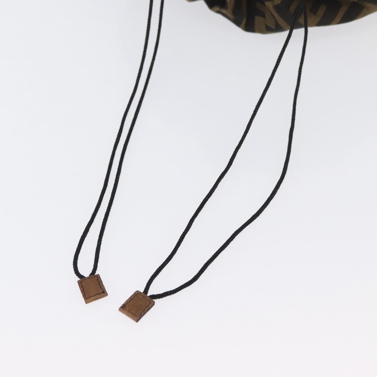 FENDI Zucca Canvas Drawstring Bag Clutch Bag Black Brown Auth YKZ188A