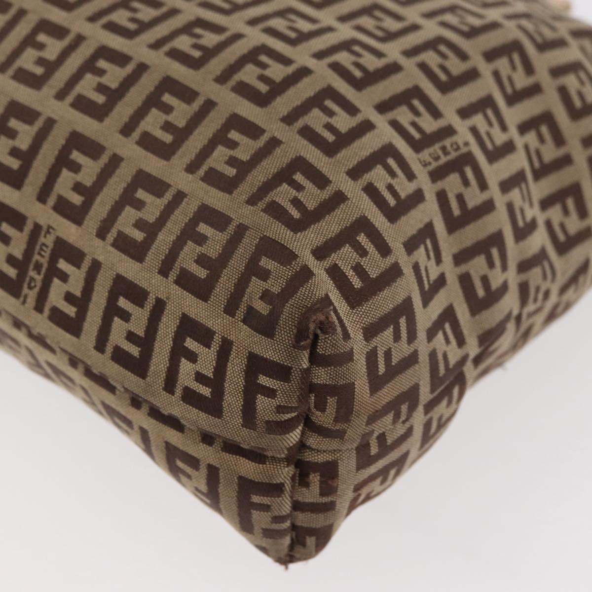 FENDI Zucchino Canvas Hand Bag Beige Silver Auth YKZ207