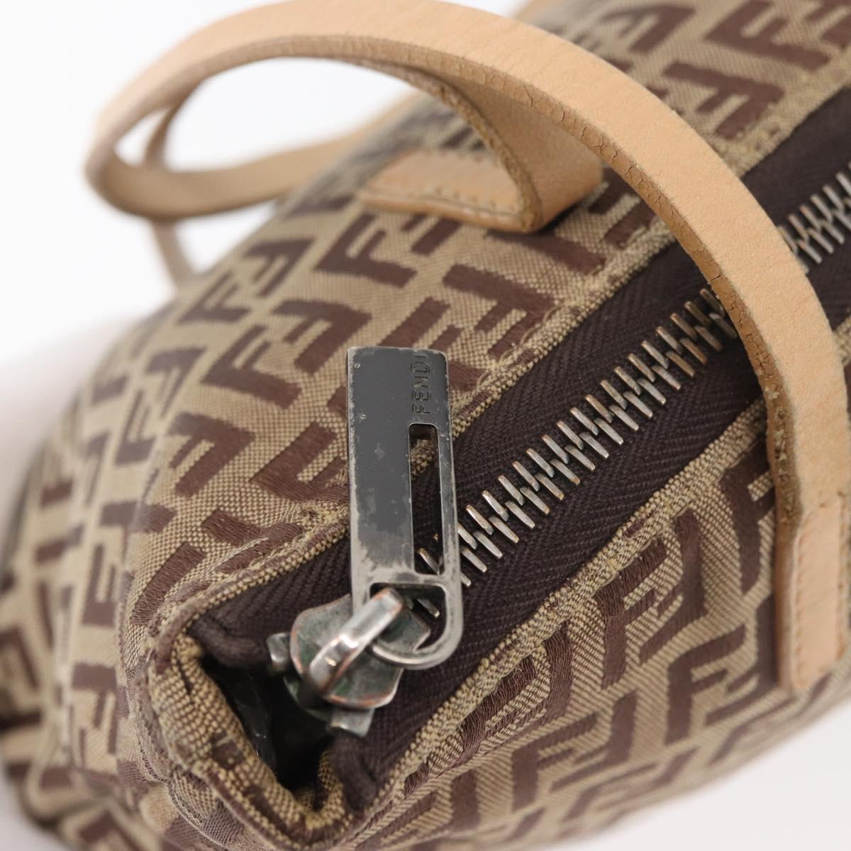 FENDI Zucchino Canvas Hand Bag Beige Silver Auth YKZ207