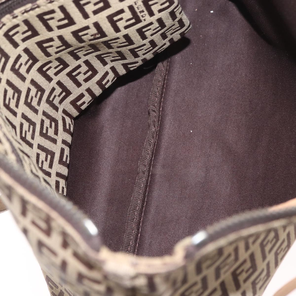 FENDI Zucchino Canvas Hand Bag Beige Silver Auth YKZ207