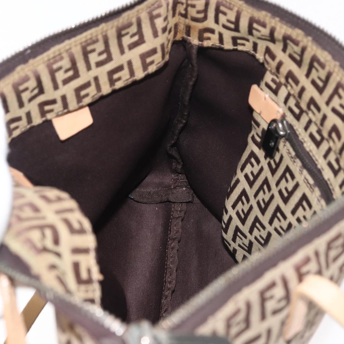 FENDI Zucchino Canvas Hand Bag Beige Silver Auth YKZ207