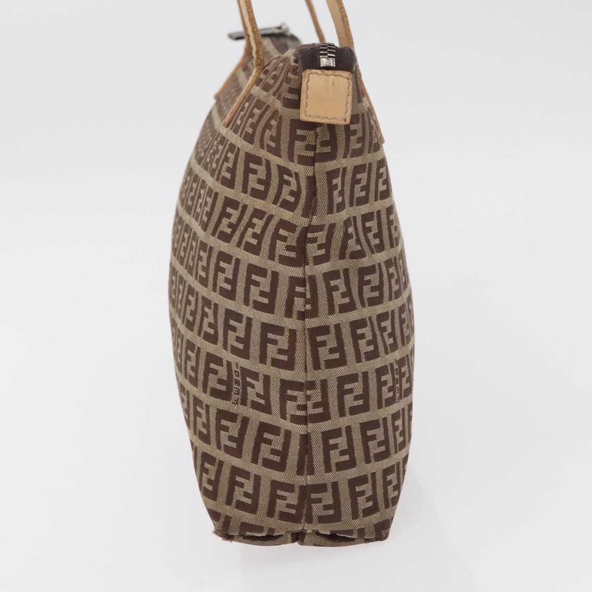 FENDI Zucchino Canvas Hand Bag Beige Silver Auth YKZ207