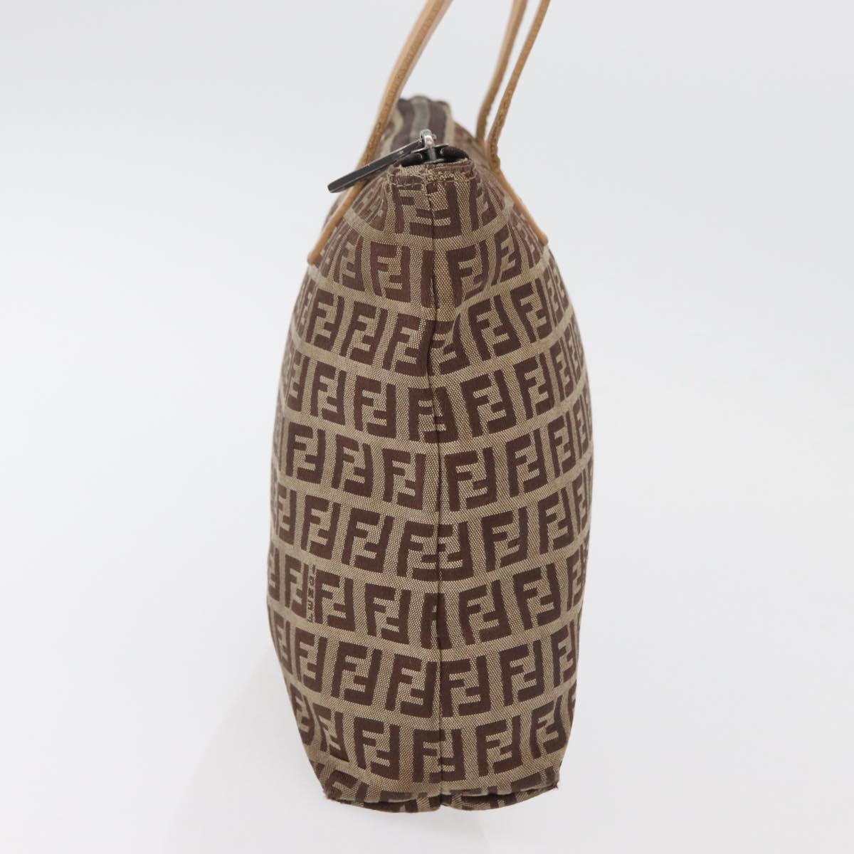 FENDI Zucchino Canvas Hand Bag Beige Silver Auth YKZ207