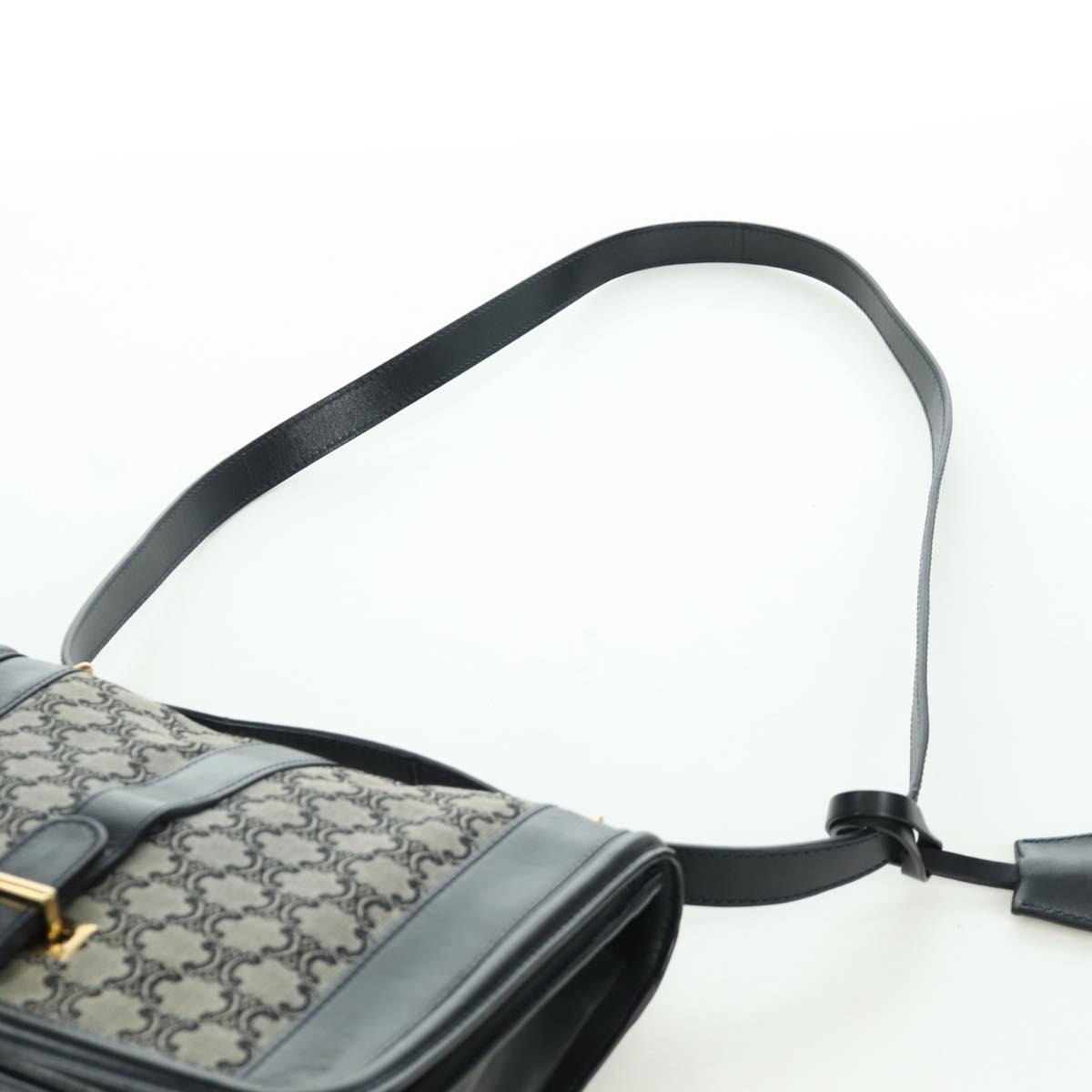 CELINE Macadam Canvas Shoulder Bag Black Gold Auth YKZ208V