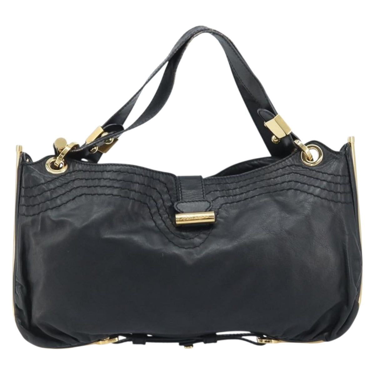 Jimmy Choo Shoulder Bag Leather Black Gold Auth YKZ210