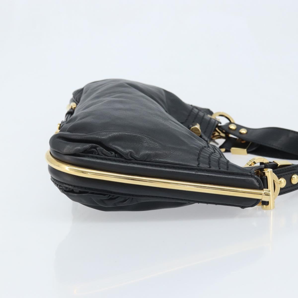 Jimmy Choo Shoulder Bag Leather Black Gold Auth YKZ210