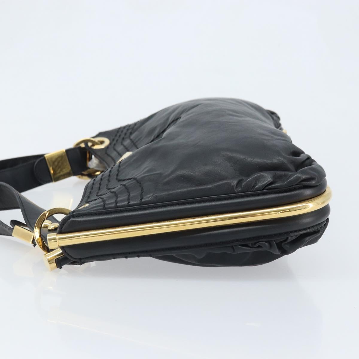 Jimmy Choo Shoulder Bag Leather Black Gold Auth YKZ210