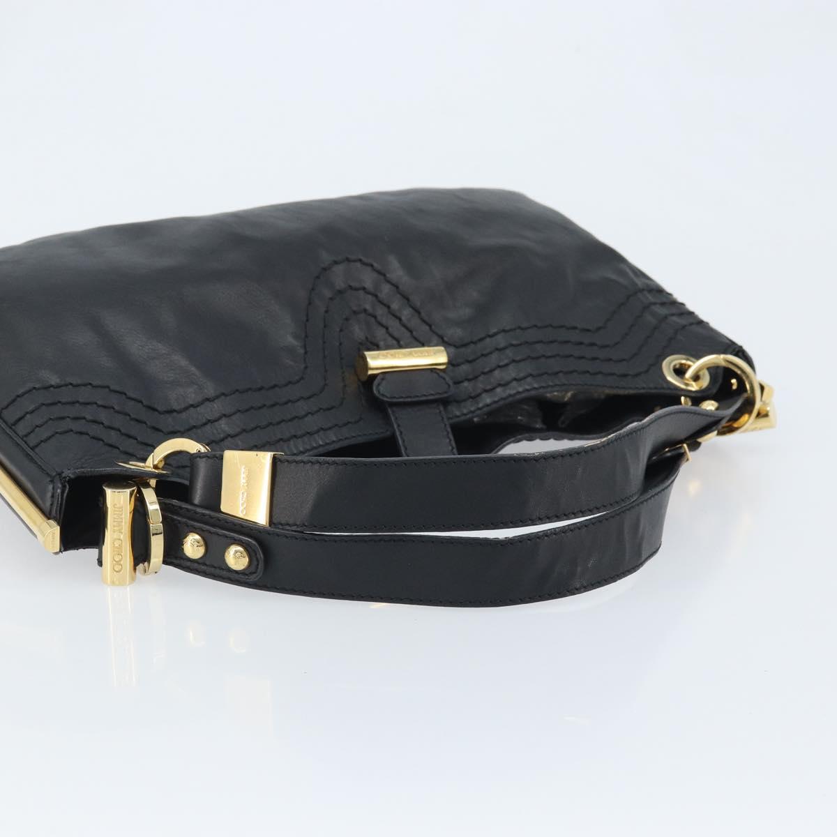 Jimmy Choo Shoulder Bag Leather Black Gold Auth YKZ210