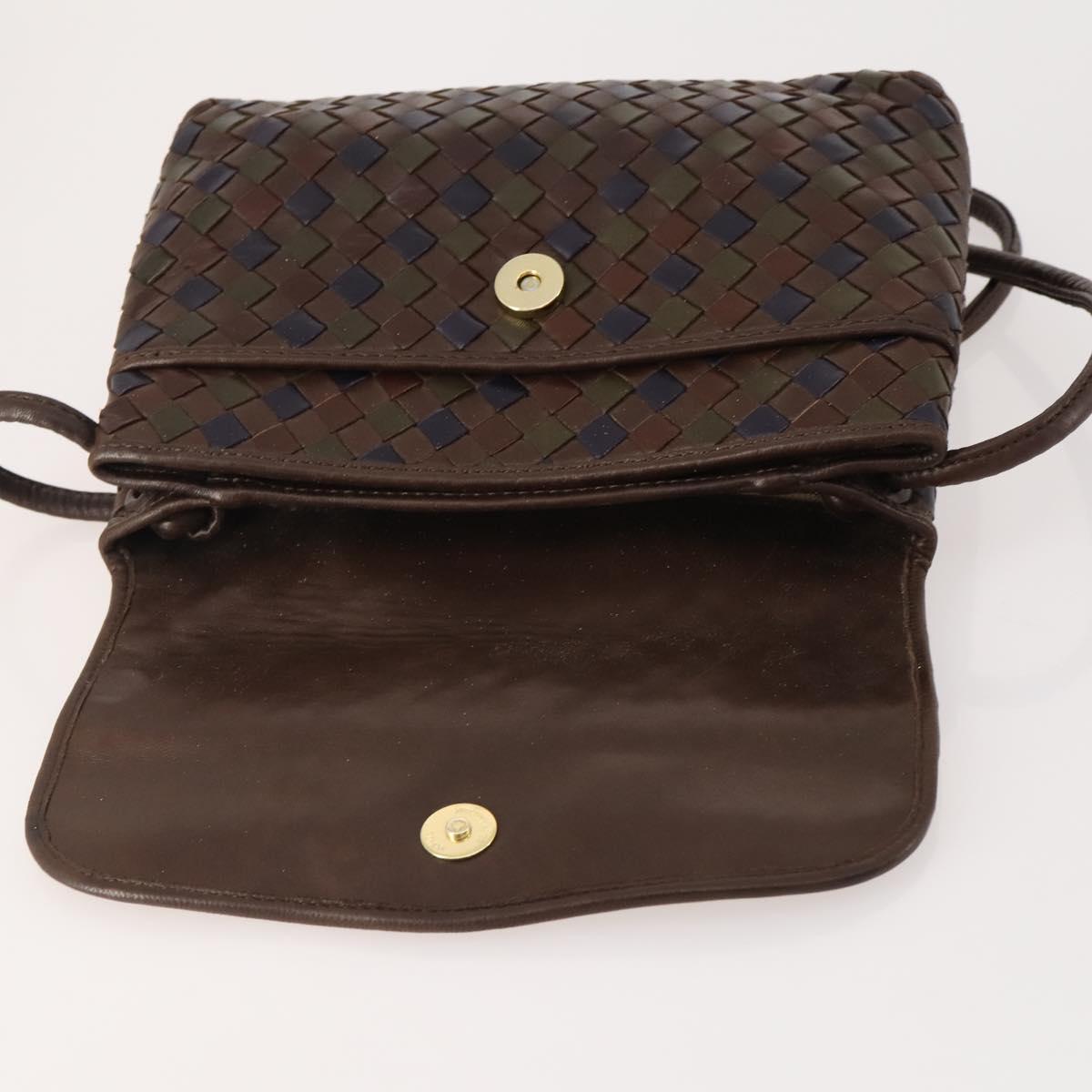 BOTTEGA VENETA INTRECCIATO Shoulder Bag Leather Brown Auth YKZ214
