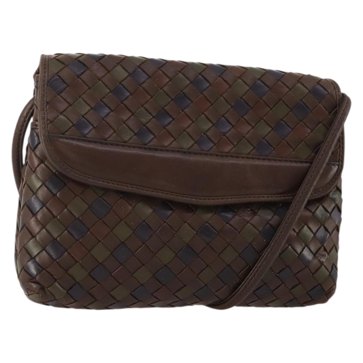 BOTTEGA VENETA INTRECCIATO Shoulder Bag Leather Brown Auth YKZ214