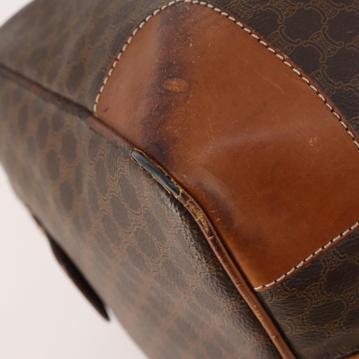 CELINE Macadam Canvas Boston Bag PVC Leather Brown Gold Auth YKZ215