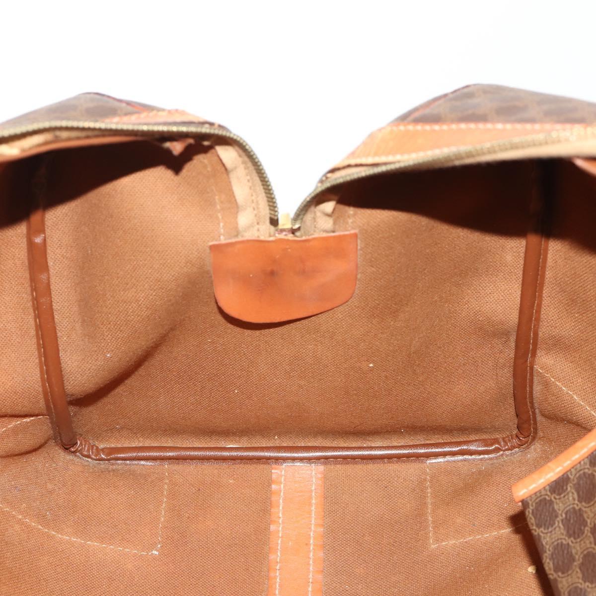 CELINE Macadam Canvas Boston Bag PVC Leather Brown Gold Auth YKZ215