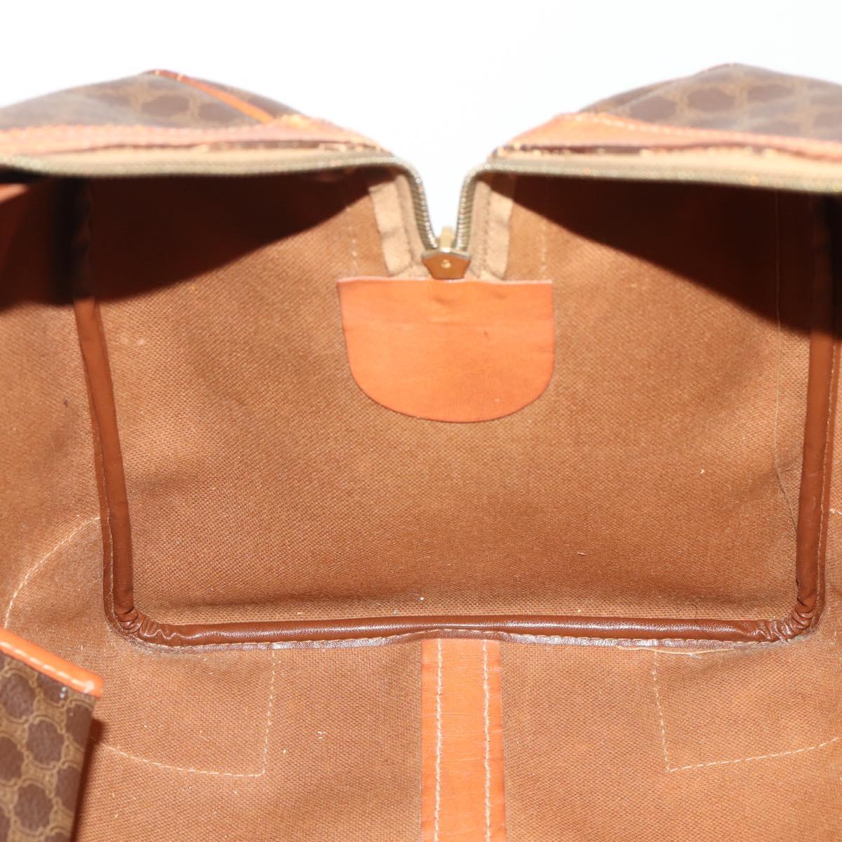 CELINE Macadam Canvas Boston Bag PVC Leather Brown Gold Auth YKZ215