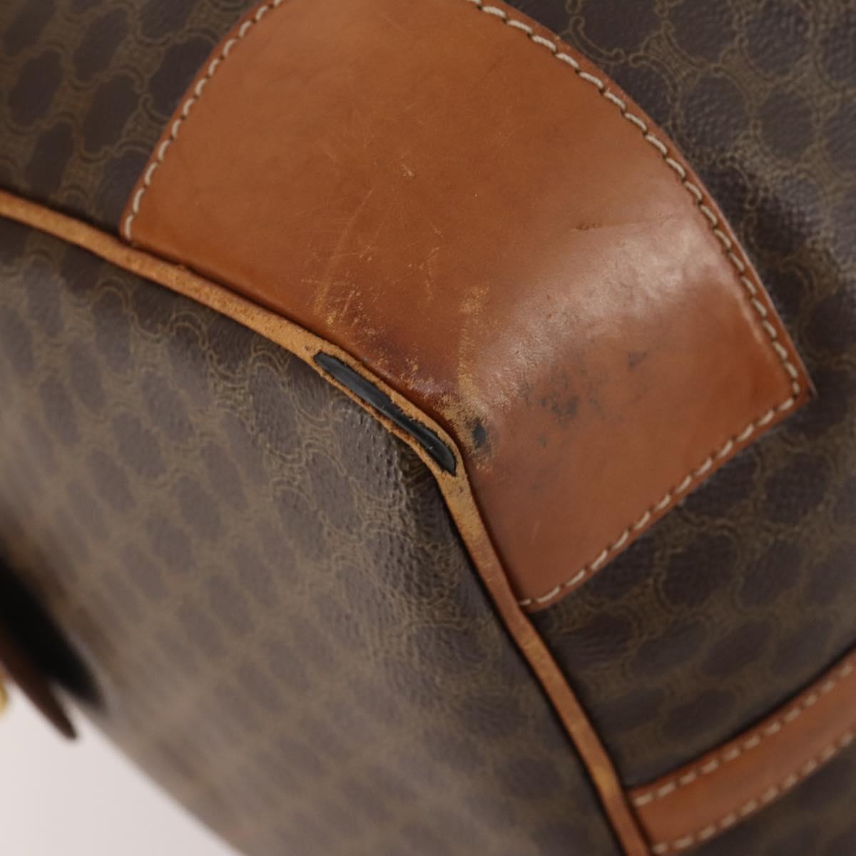 CELINE Macadam Canvas Boston Bag PVC Leather Brown Gold Auth YKZ216