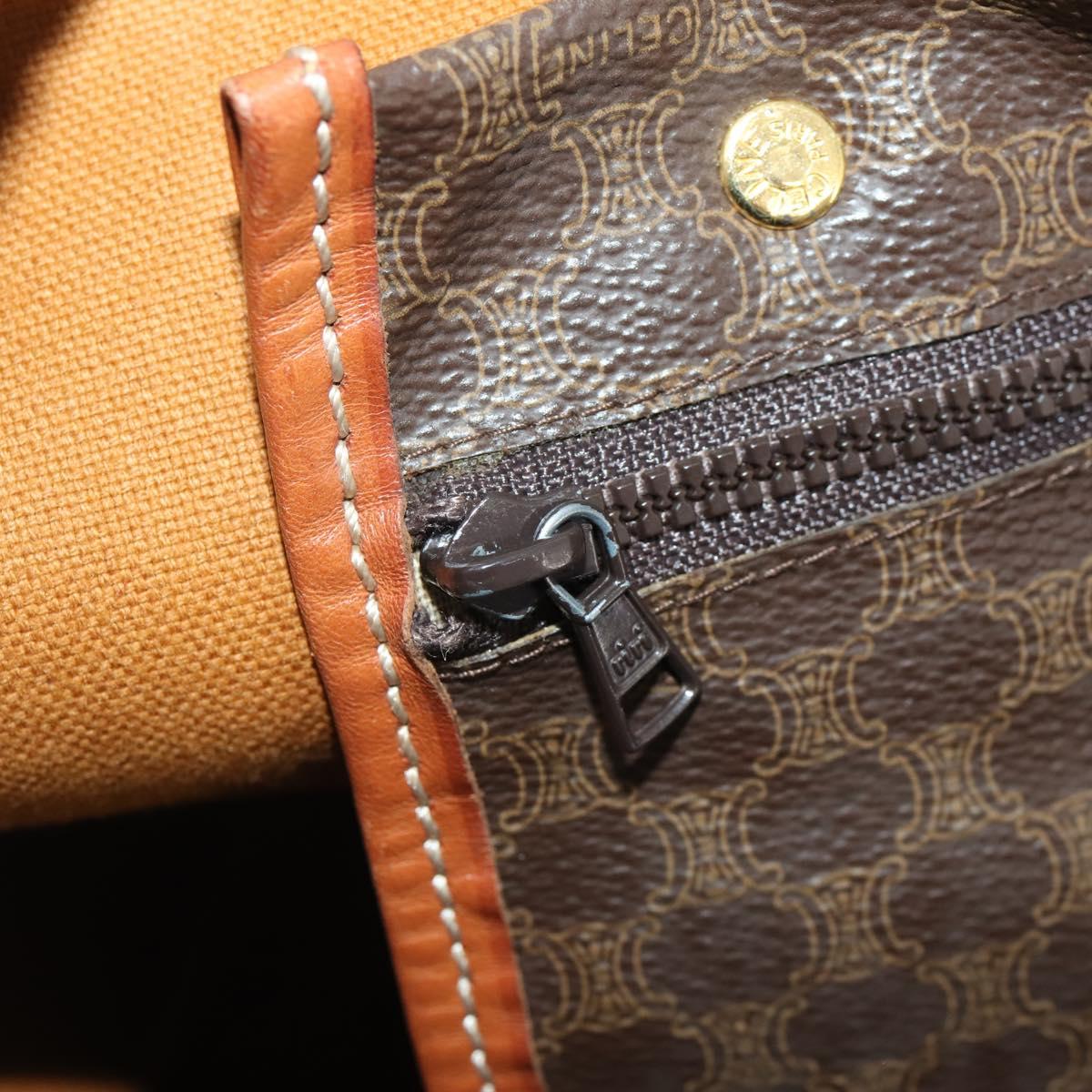 CELINE Macadam Canvas Boston Bag PVC Leather Brown Gold Auth YKZ216