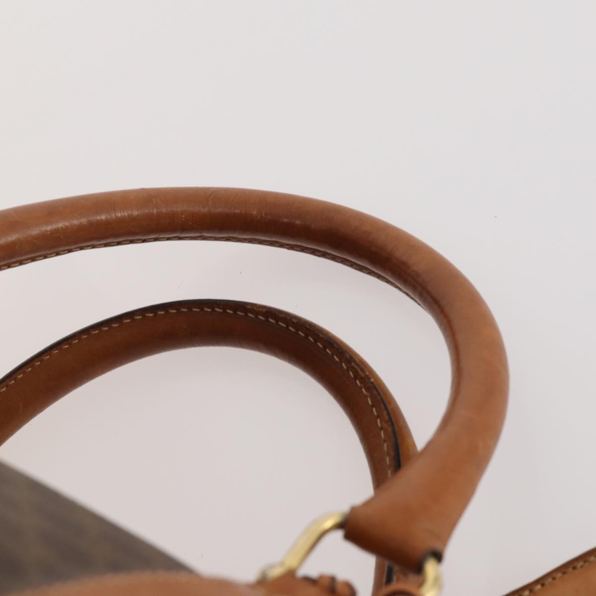 CELINE Macadam Canvas Boston Bag PVC Leather Brown Gold Auth YKZ216