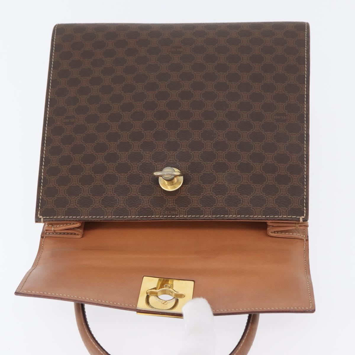 CELINE Macadam Canvas Hand Bag PVC Leather Brown Gold Auth YKZ227