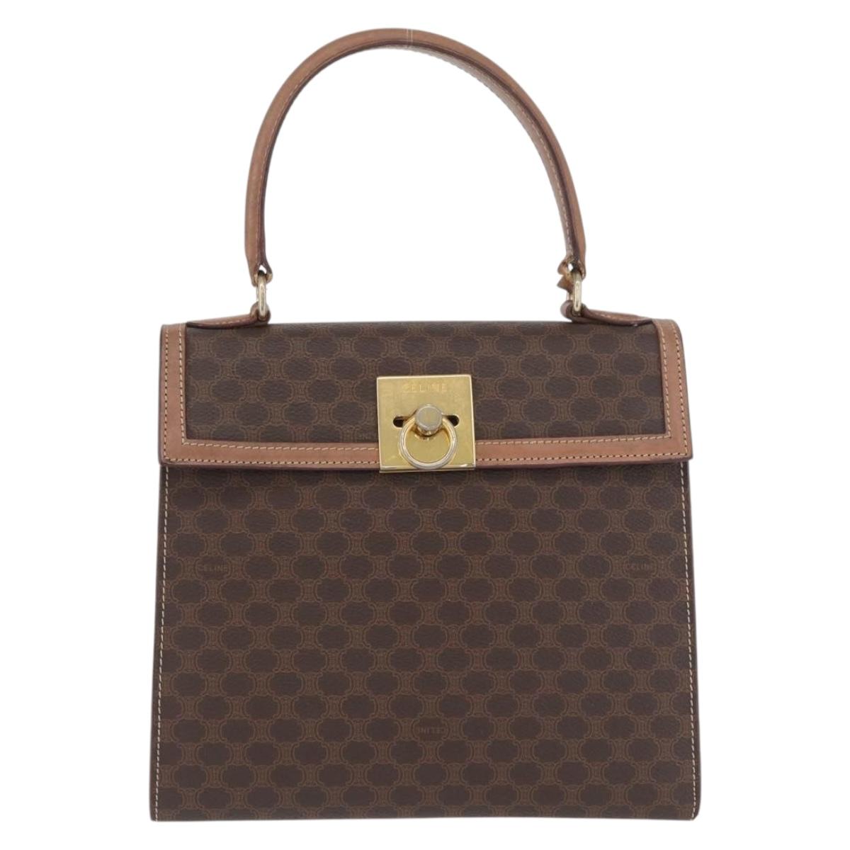 CELINE Macadam Canvas Hand Bag PVC Leather Brown Gold Auth YKZ227