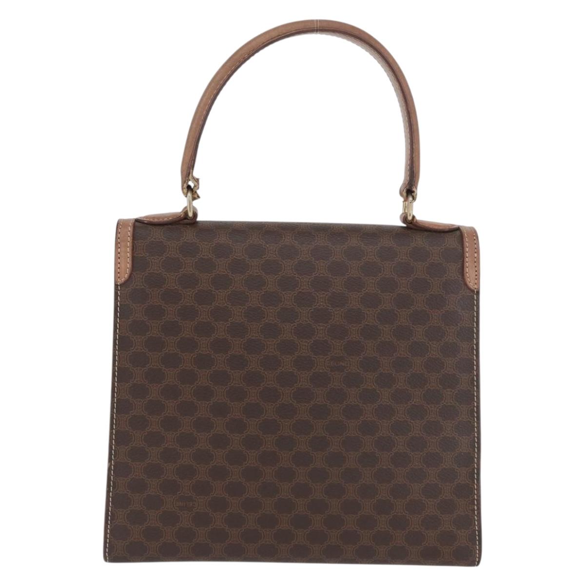 CELINE Macadam Canvas Hand Bag PVC Leather Brown Gold Auth YKZ227