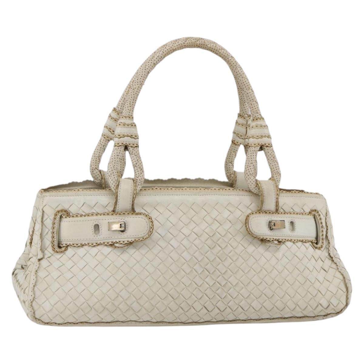 BOTTEGA VENETA INTRECCIATO Hand Bag Leather White Auth YKZ230