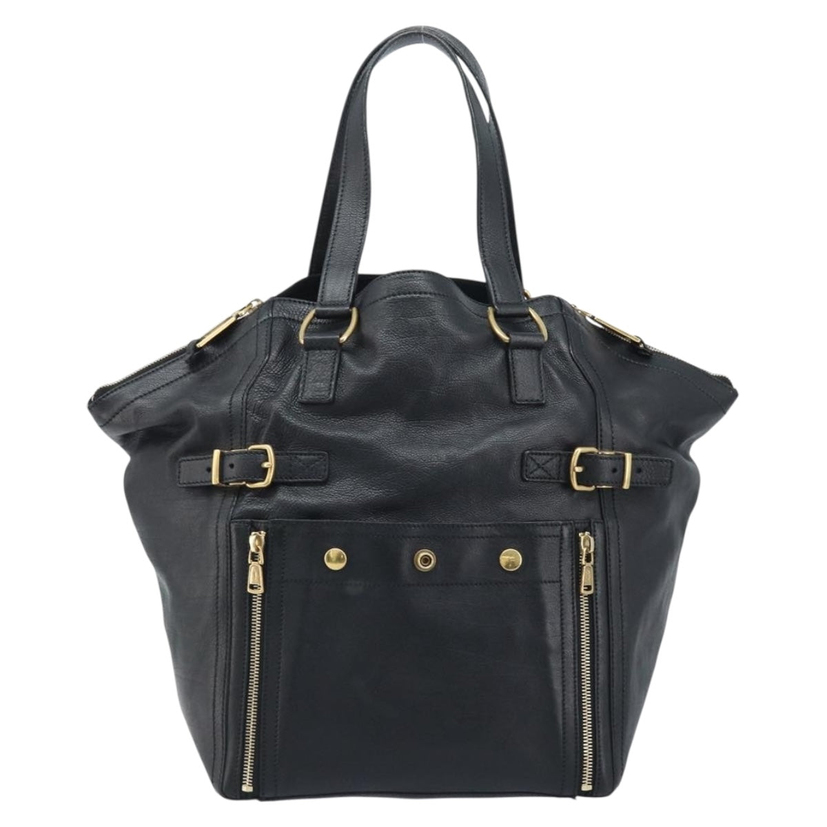 SAINT LAURENT Downtown Hand Bag Leather Black Gold 175884 Auth YKZ233A