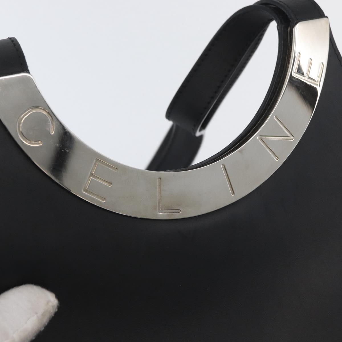 CELINE Tote Bag Leather Black Silver Auth YKZ261A