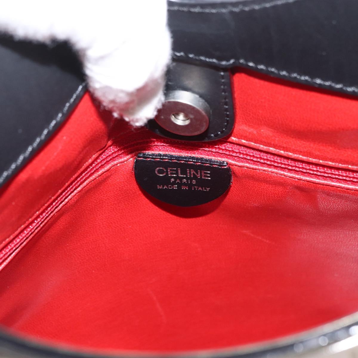 CELINE Tote Bag Leather Black Silver Auth YKZ261A