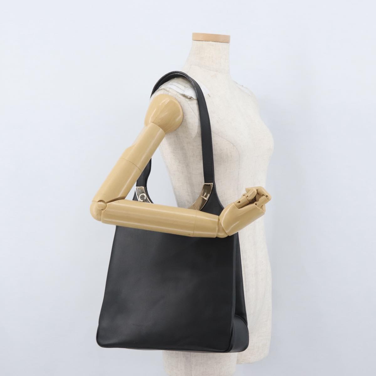 CELINE Tote Bag Leather Black Silver Auth YKZ261A