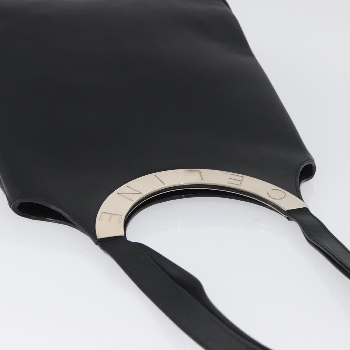 CELINE Tote Bag Leather Black Silver Auth YKZ261A