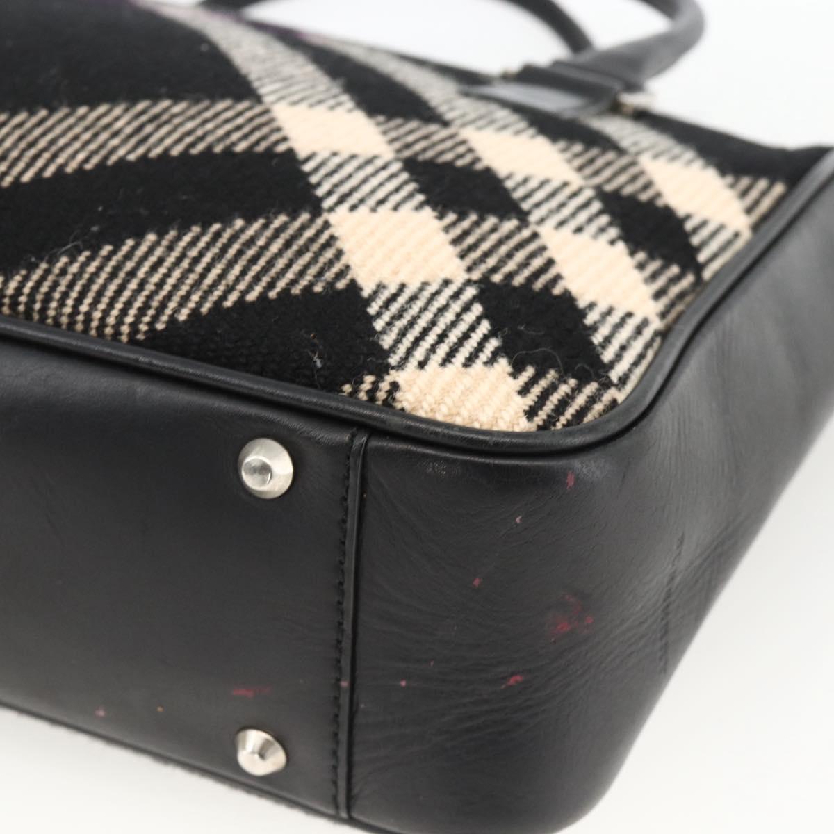 BURBERRY Nova Check Hand Bag Wool Black Auth YKZ271A