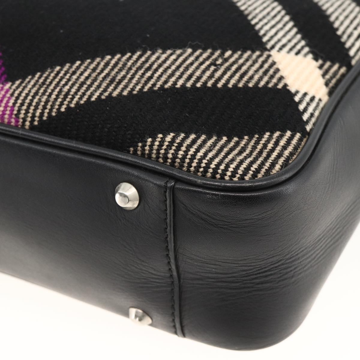 BURBERRY Nova Check Hand Bag Wool Black Auth YKZ271A