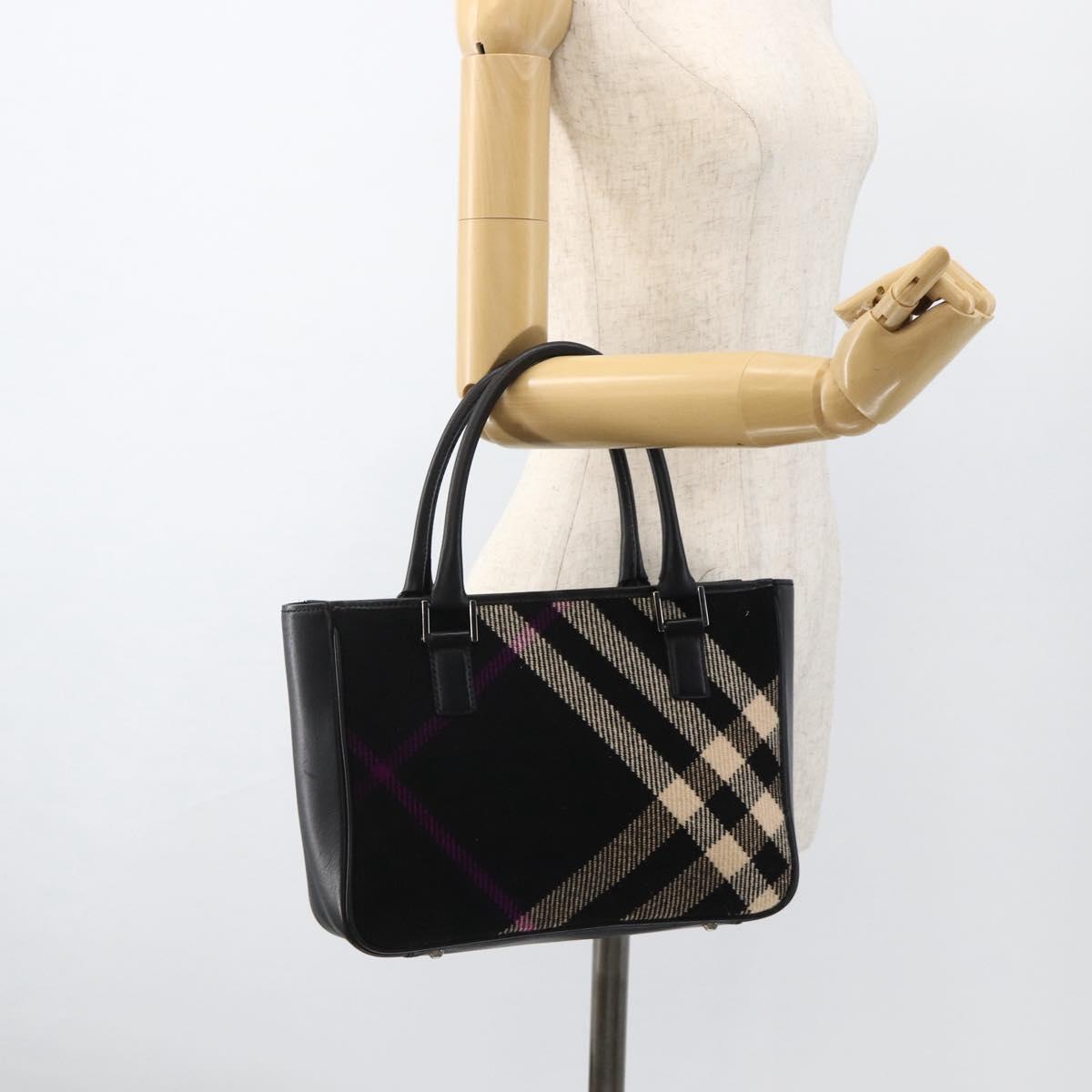 BURBERRY Nova Check Hand Bag Wool Black Auth YKZ271A