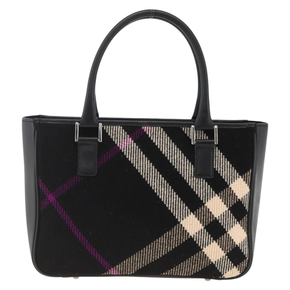 BURBERRY Nova Check Hand Bag Wool Black Auth YKZ271A