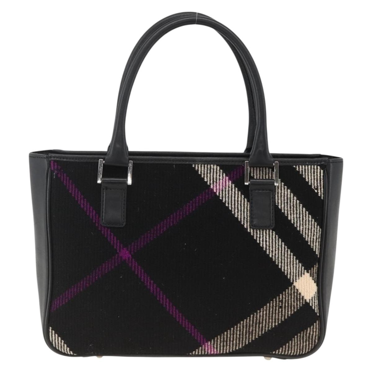 BURBERRY Nova Check Hand Bag Wool Black Auth YKZ271A