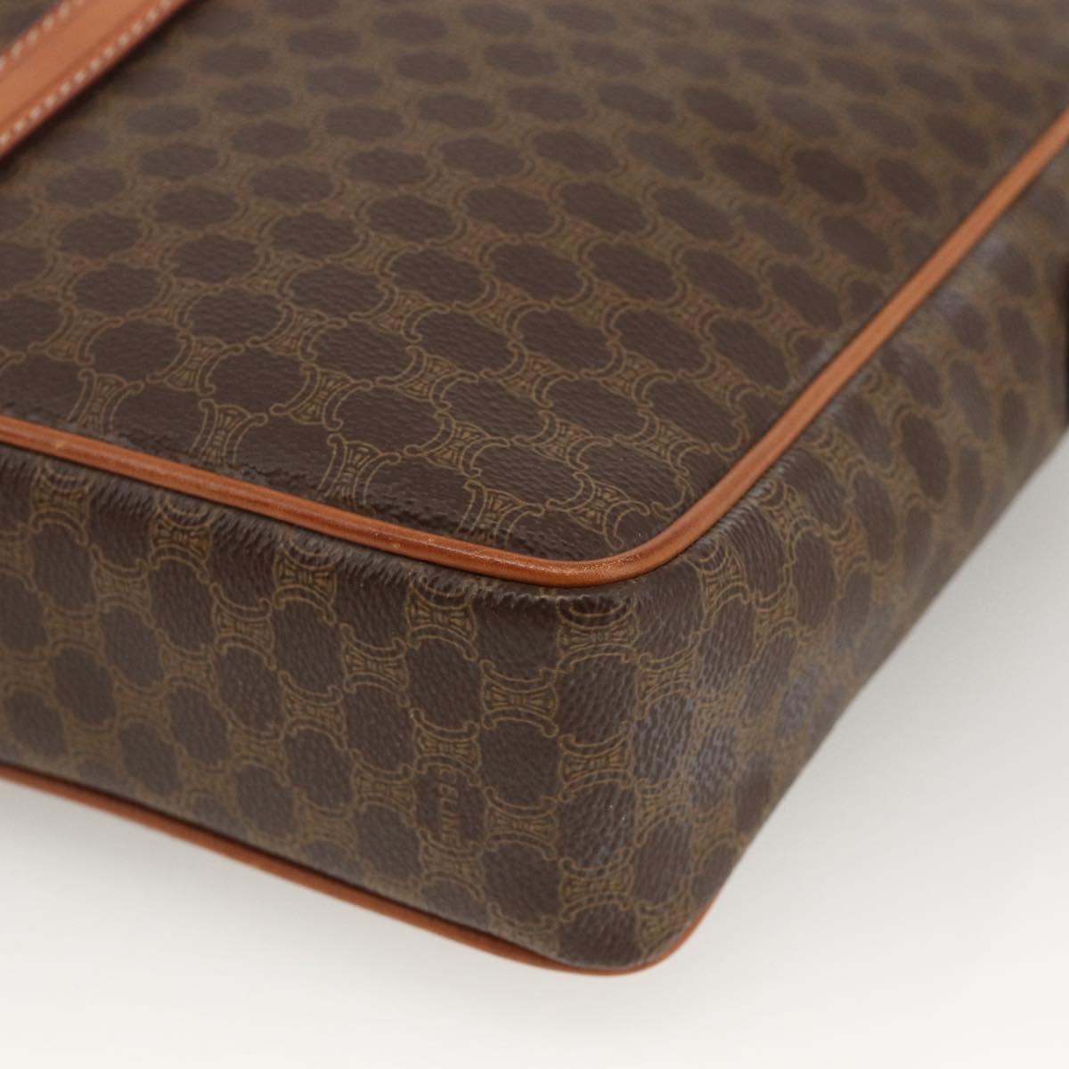 CELINE Macadam Canvas Business Bag PVC Leather Brown Gold Auth YKZ278A