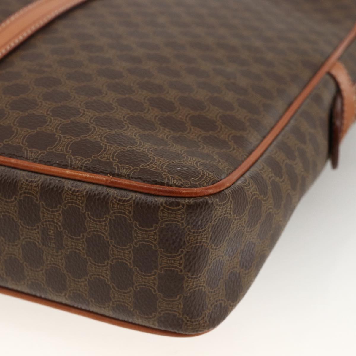 CELINE Macadam Canvas Business Bag PVC Leather Brown Gold Auth YKZ278A