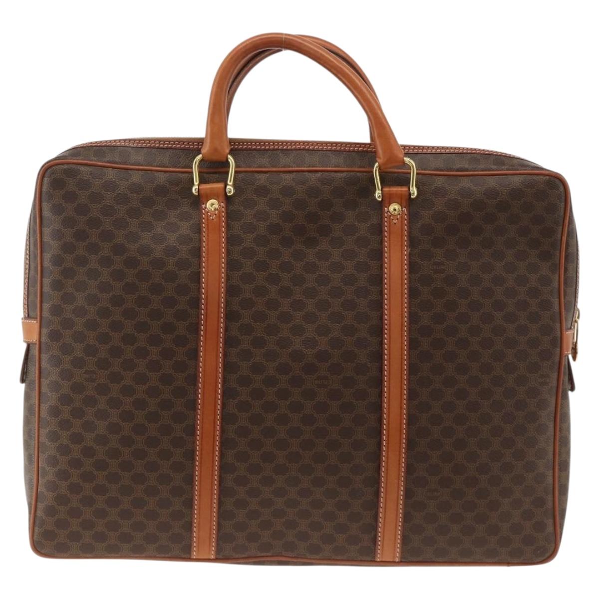 CELINE Macadam Canvas Business Bag PVC Leather Brown Gold Auth YKZ278A