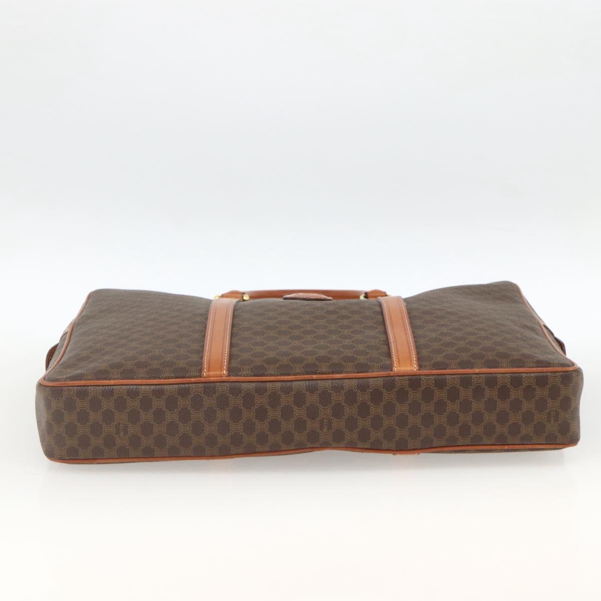 CELINE Macadam Canvas Business Bag PVC Leather Brown Gold Auth YKZ278A