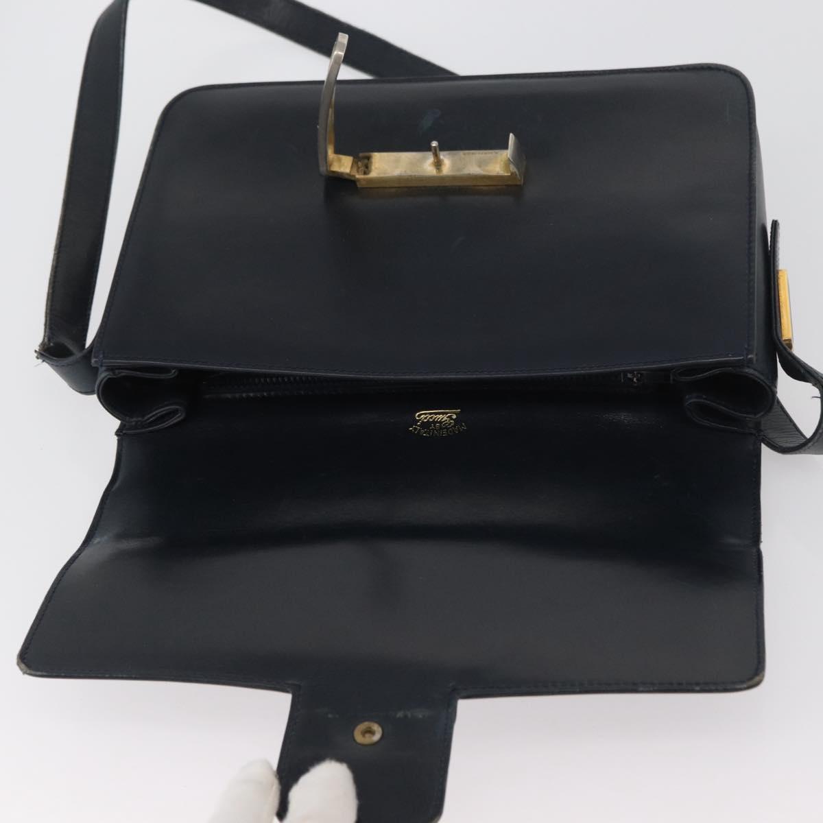 GUCCI Shoulder Bag Leather Navy Gold Auth YKZ288