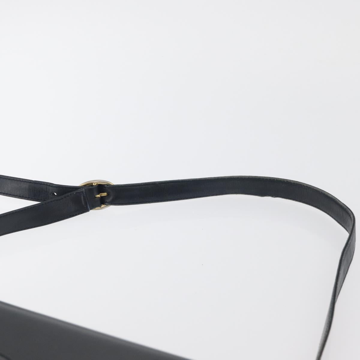 GUCCI Shoulder Bag Leather Navy Gold Auth YKZ288