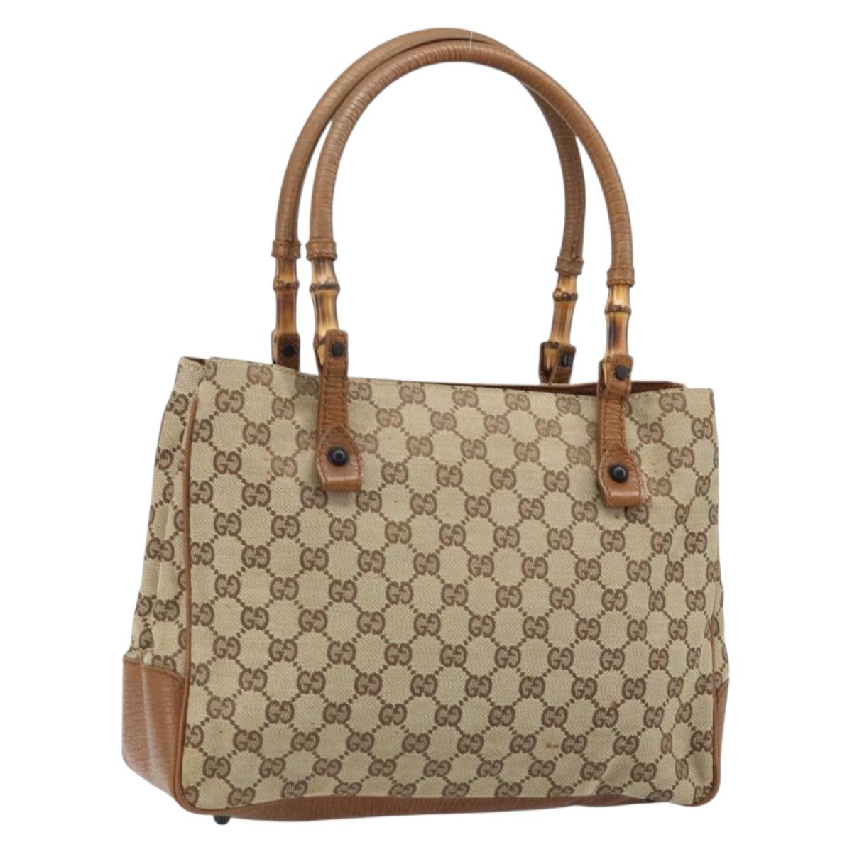 GUCCI GG Canvas Bamboo Hand Bag Beige 112526 Auth YKZ296