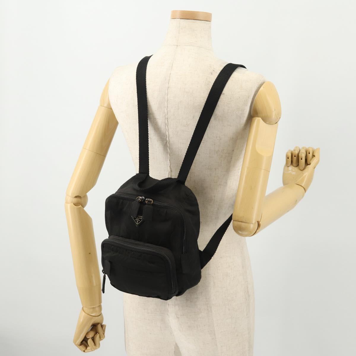 PRADA Backpack Nylon Black Silver Auth YKZ299