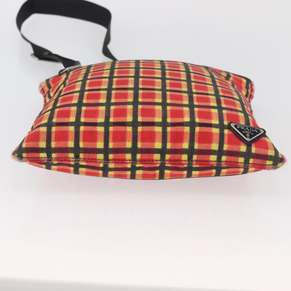 PRADA Shoulder Bag Coated Canvas Red Silver Auth YKZ305A