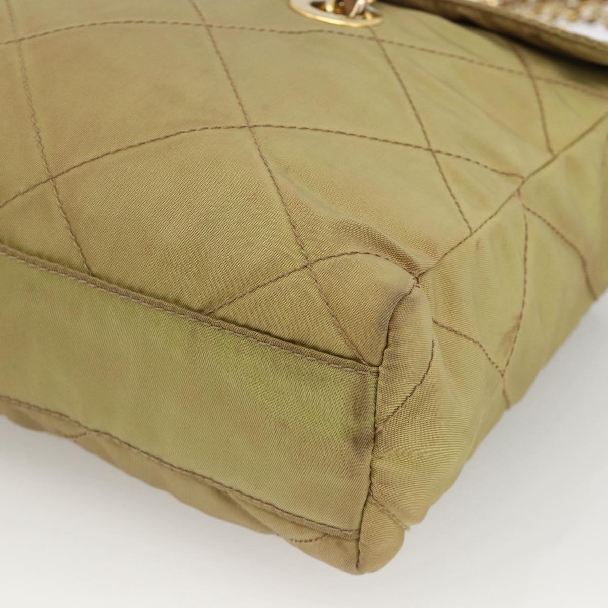 PRADA Chain Shoulder Bag Nylon Green Gold Auth YKZ308
